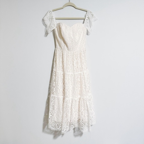 Dress the Population White Off the Shoulder Floral Lace Dress